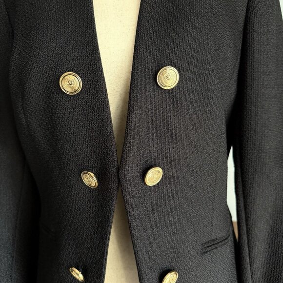Calvin Klein Textured Open Front Jacket Gold Button Blazer Dark Navy Blue Sz 6 - Picture 2 of 8